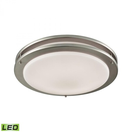 Thomas Clarion 15-inch LED Flush Mount in Brushed Nickel with a White Glass D CL782022